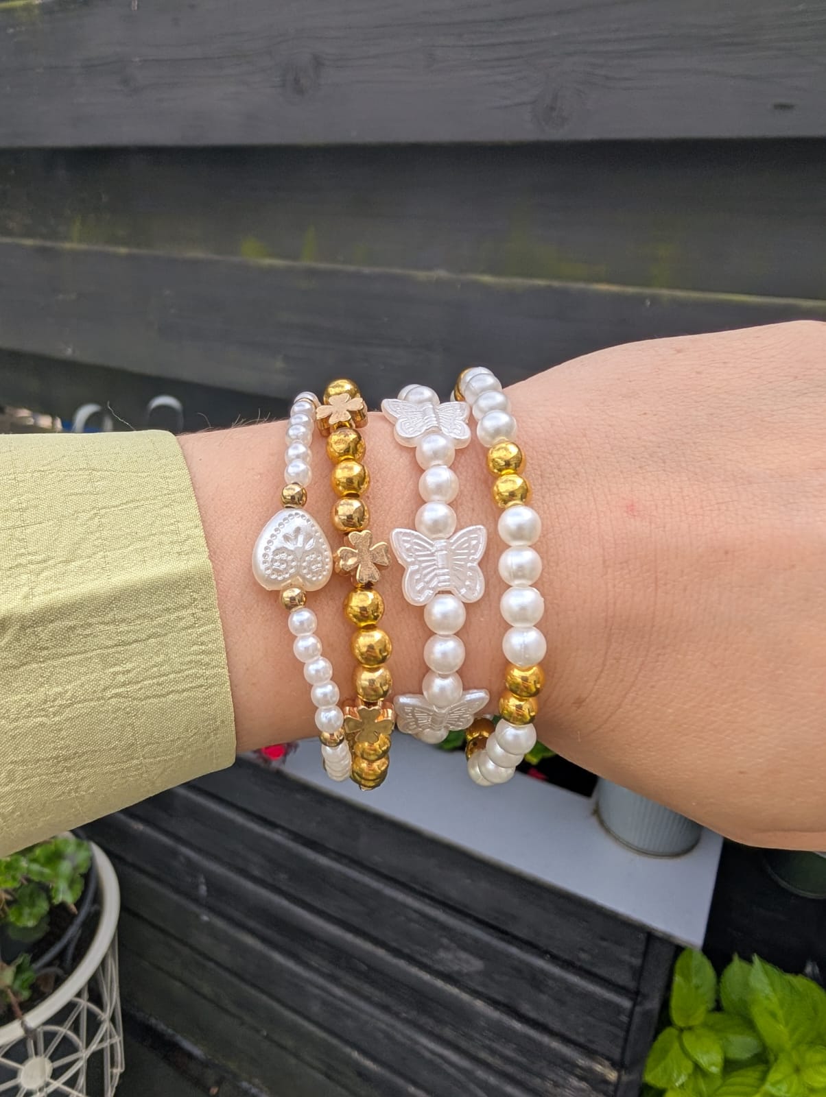 Romantische Parel &amp; Vlinder Armbanden set